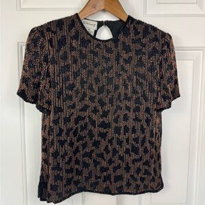Vtg 80's Stenay Black & Gold Sequin‎ Beaded Blouse Top Holiday Size Small